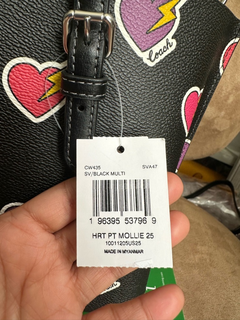 #92. Coach Mollie Tote 25 Heart Bolt Print 2-Way Bag CW435 Black New with Tag - Picture 4 of 13